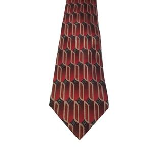 Palatina 100% Silk Men's Red Black Gold Geometric Pointed Smooth Tie